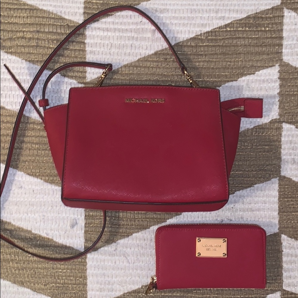 Michael Kors Saffiano Crossbody and Wallet Duo